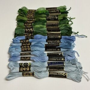 Paris France DMC Embroidery Floss MIXED LOT OF 21 Blue Green 100% Cotton Thread